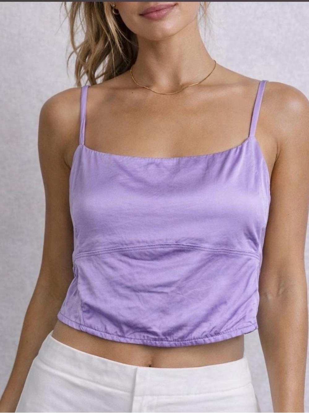Aerie Lavender Satin Smocked Back Crop Top